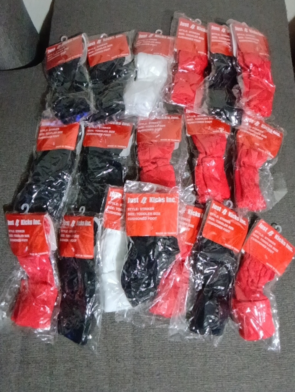 Just 4 Kicks Toddler Cushioned Crew Socks - Black, Red, White 18 Pairs